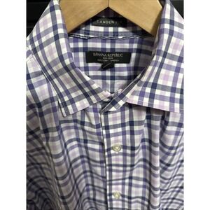 Banana Republic Shirt Men Large Purple Plaid Camden Fit Button Down Collar‎